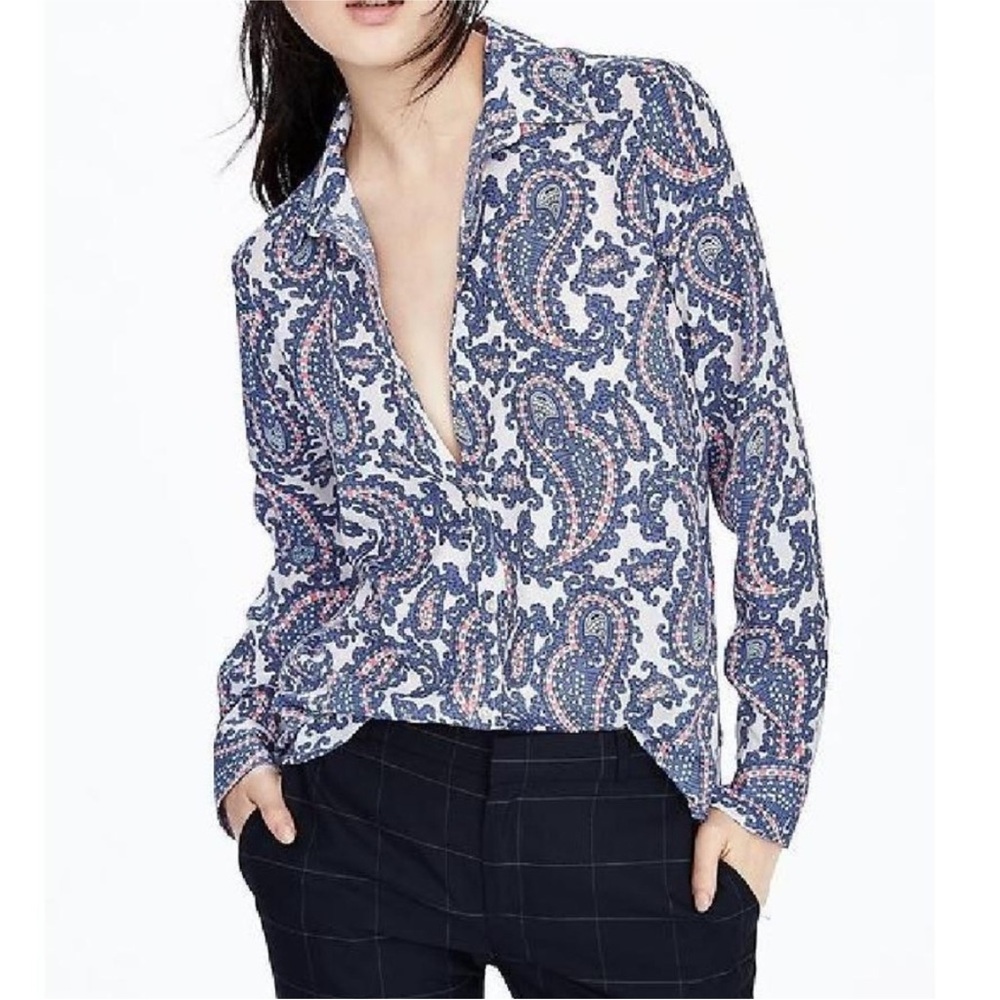 BANANA REPUBLIC Dillon Fit Long Sleeve Paisley Print Shirt in Boutique Blue